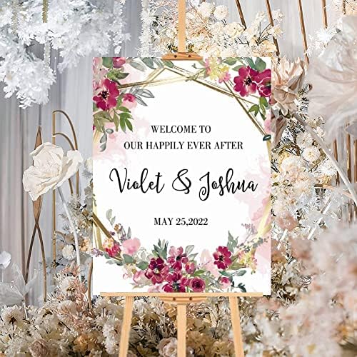 Alioyoit Personalized Pink Floral Wedding Welcome Sign 12x16 Inch