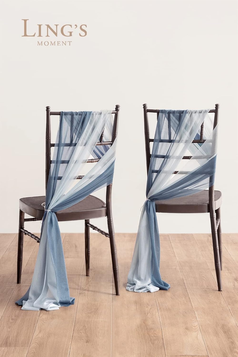 Lings Moment Dusty Blue Wedding Chair Sashes 16pcs Wrinkle-Free Chiffon Cover