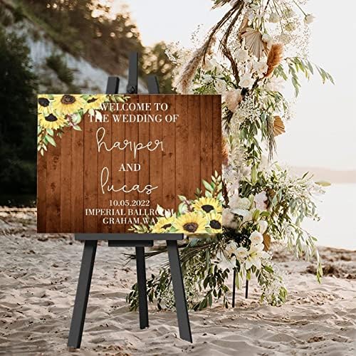 Custom Wedding Welcome Sign Brown Wood Chic Modern 12x16 Inch
