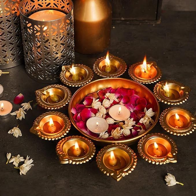 Firkiri Gold Polish Round Flower Decor Urli Bowl