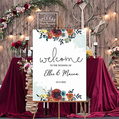 Custom Red Floral Wedding Welcome Sign 12x16 Inch