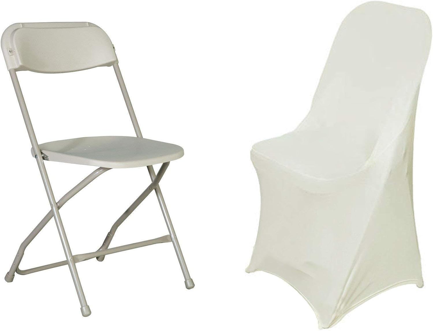 12 Pcs Ivory Spandex Folding Chair Covers for Weddings and Parties