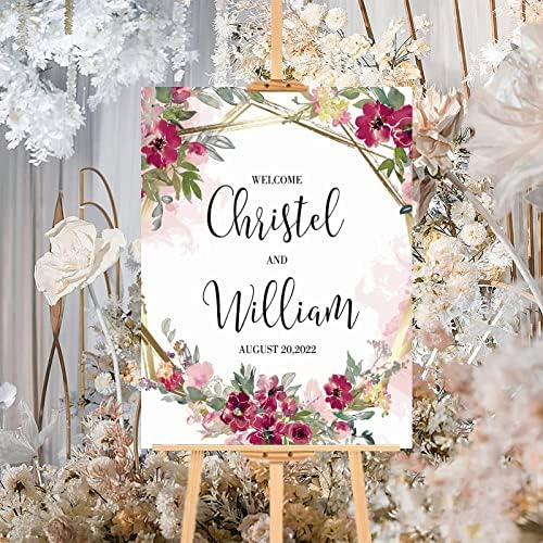 Personalized Pink Floral Wedding Welcome Sign 12x16 Inch