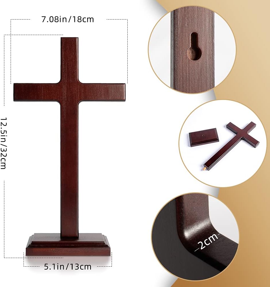 KUXBET Wooden Wall Cross with Stand for Hanging or Display