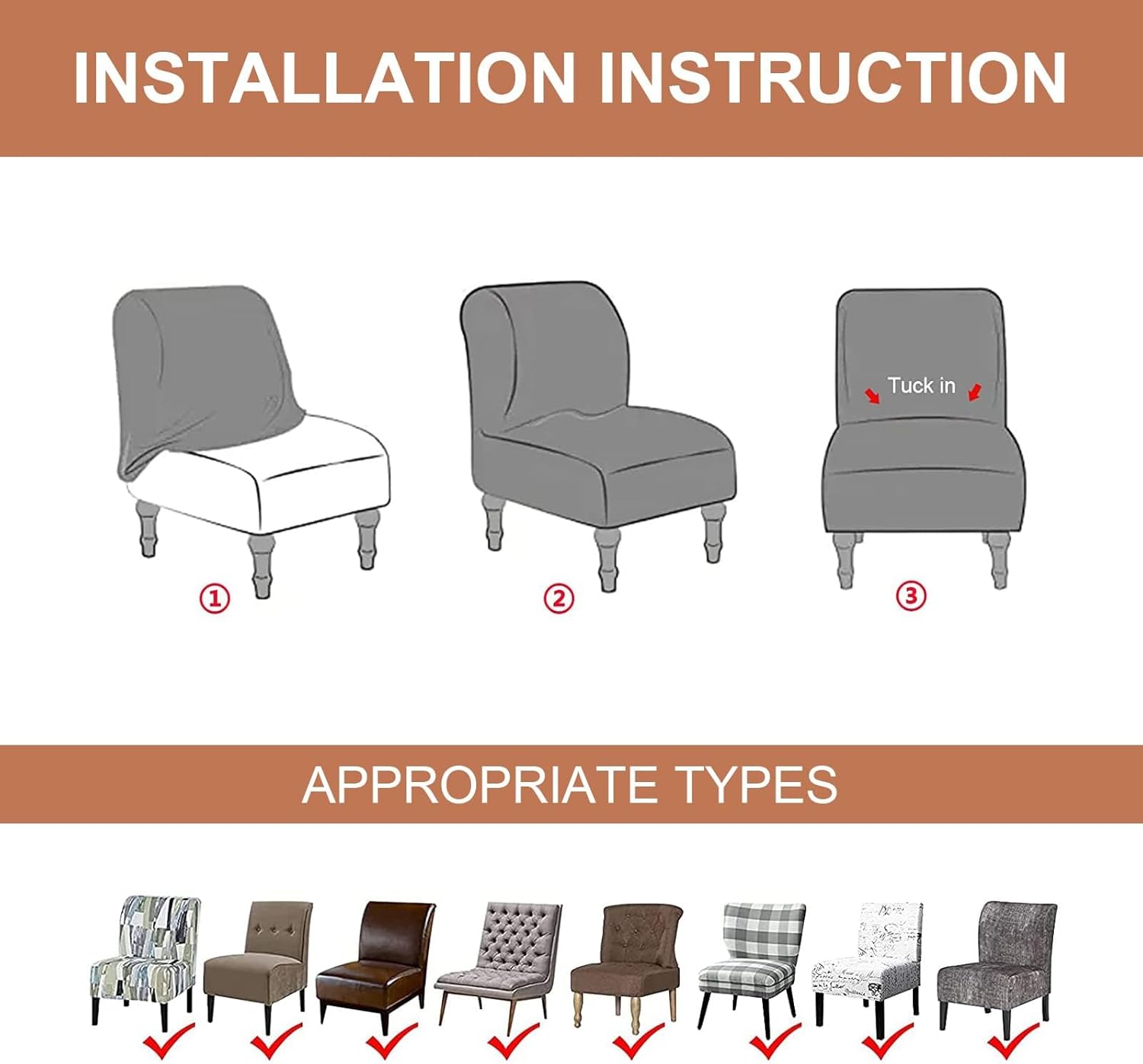 Eco-Ancheng Armless Chair Slipcover for Living Room and Hotel