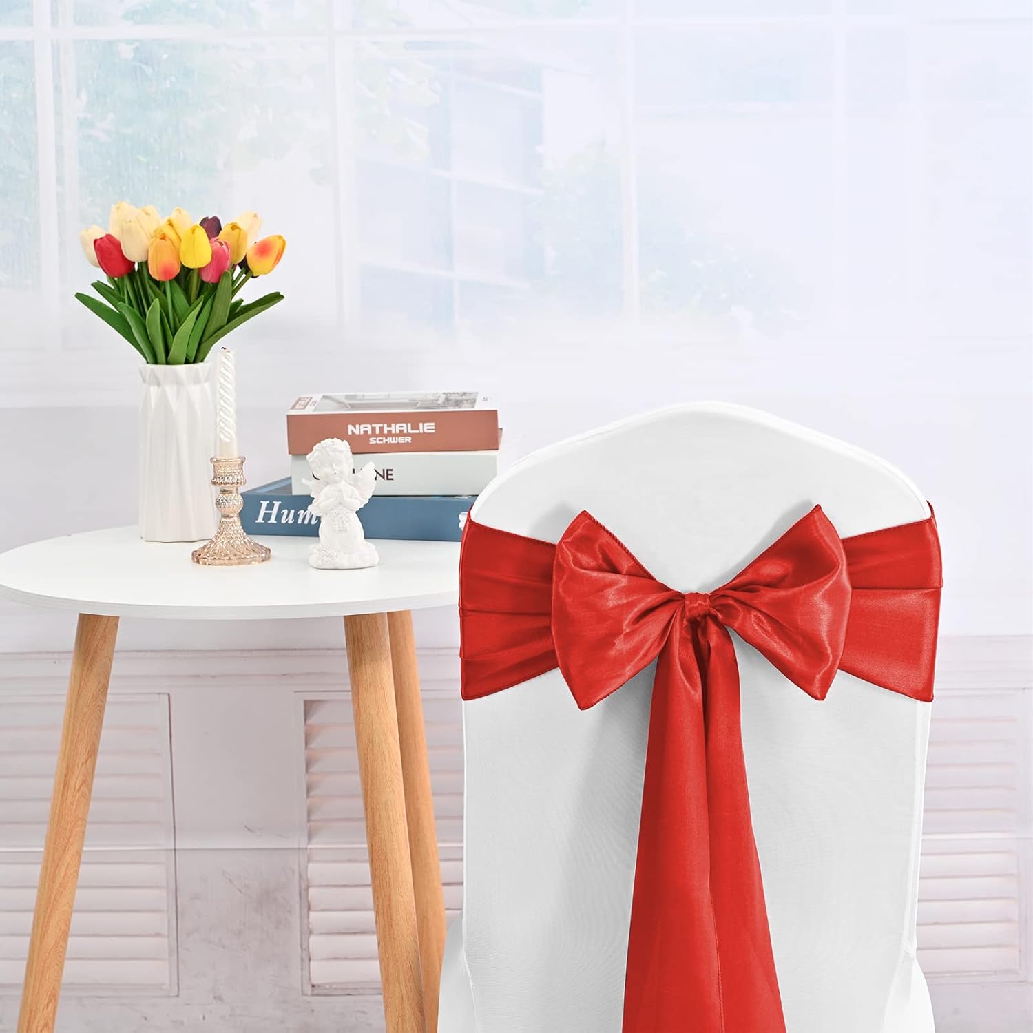 72 pcs Red Satin Chair Sashes with Back Tie