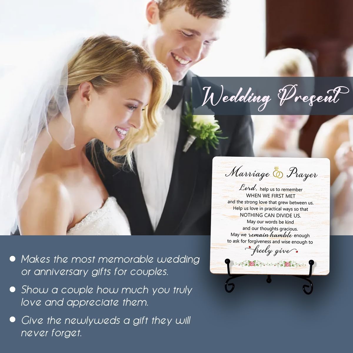 Marriage Prayer Plaque 5x5 Christian Wedding Gift with Stand