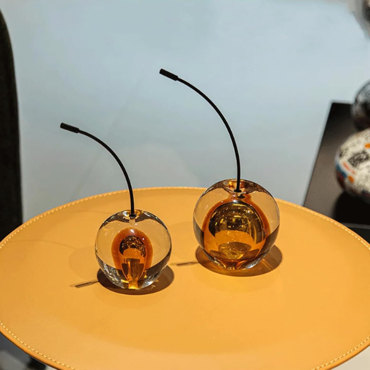 Crystal Glaze Artificial Cherry Sculpture Glass Home Decoration