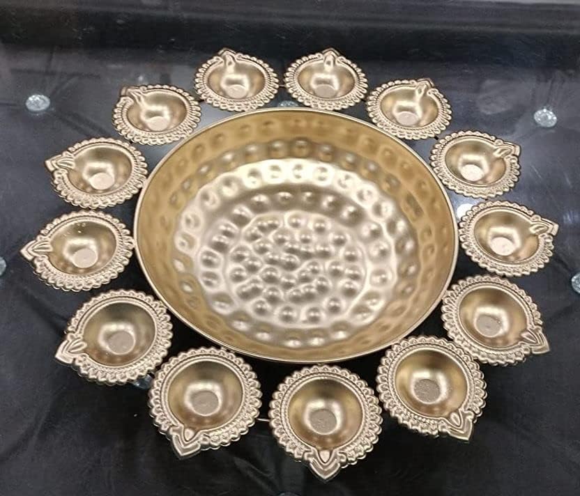JR Handicrafts World Diya Flower Urli Bowl 14 In Alloy Steel Gold
