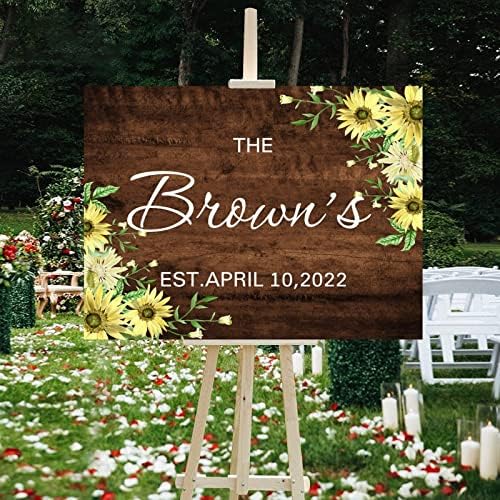 Customizable Wedding Welcome Sign Sunflower Brown Wood