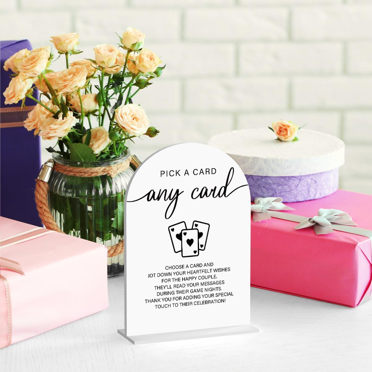 Modern Acrylic Wedding Sign with Wooden Base