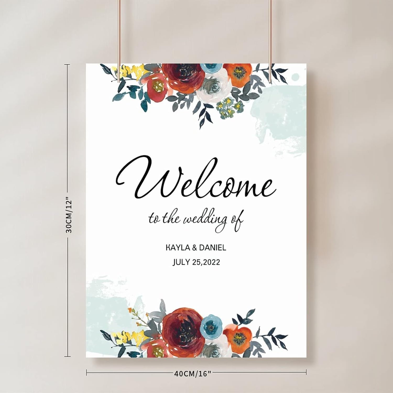 Personalized Wedding Welcome Sign Elegant Wood Red 12x16 Inch