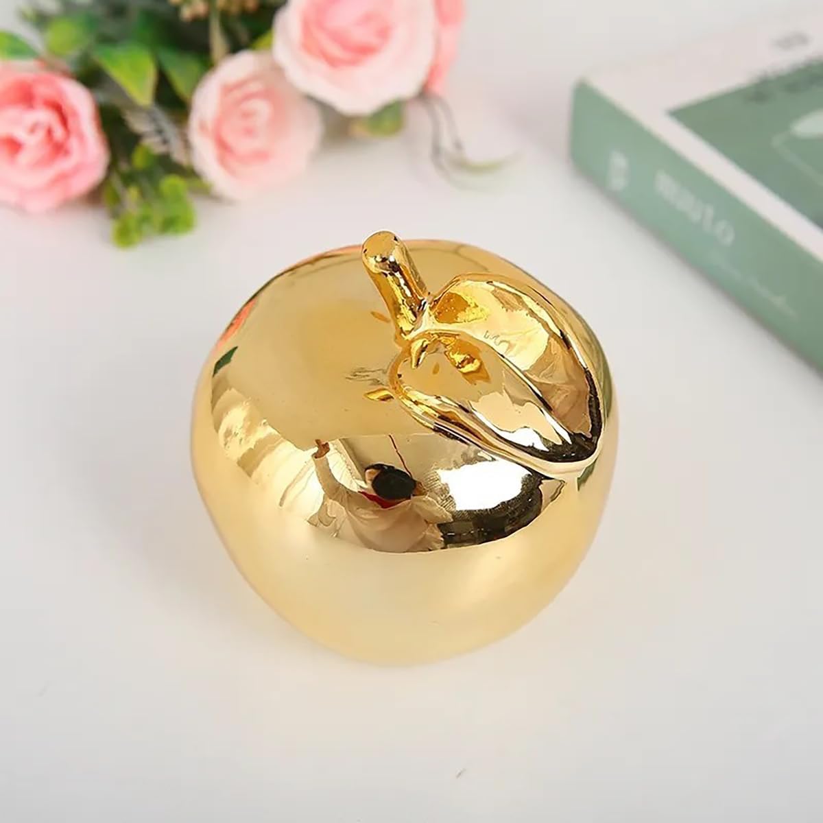 Hoobar Ceramic Fruit Shape Statues Set of 2 Gold Apple