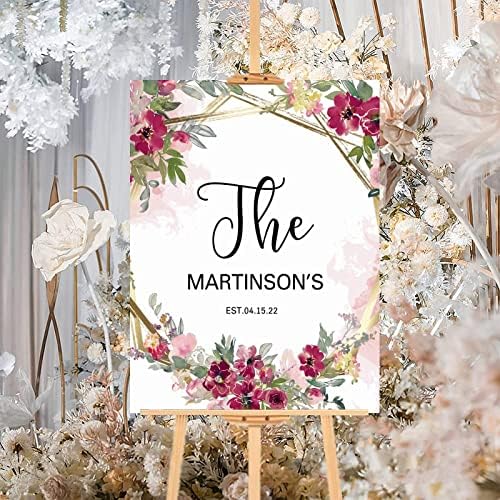 Customizable Pink Floral Wedding Welcome Sign 12x16 Inch