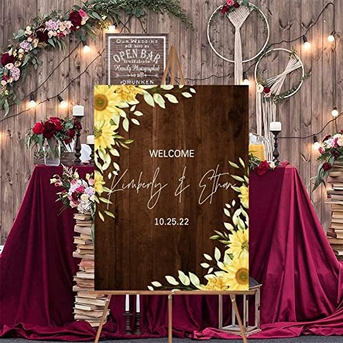 Alioyoit Personalized Wedding Welcome Sign Brown Wood 12x16 Inch