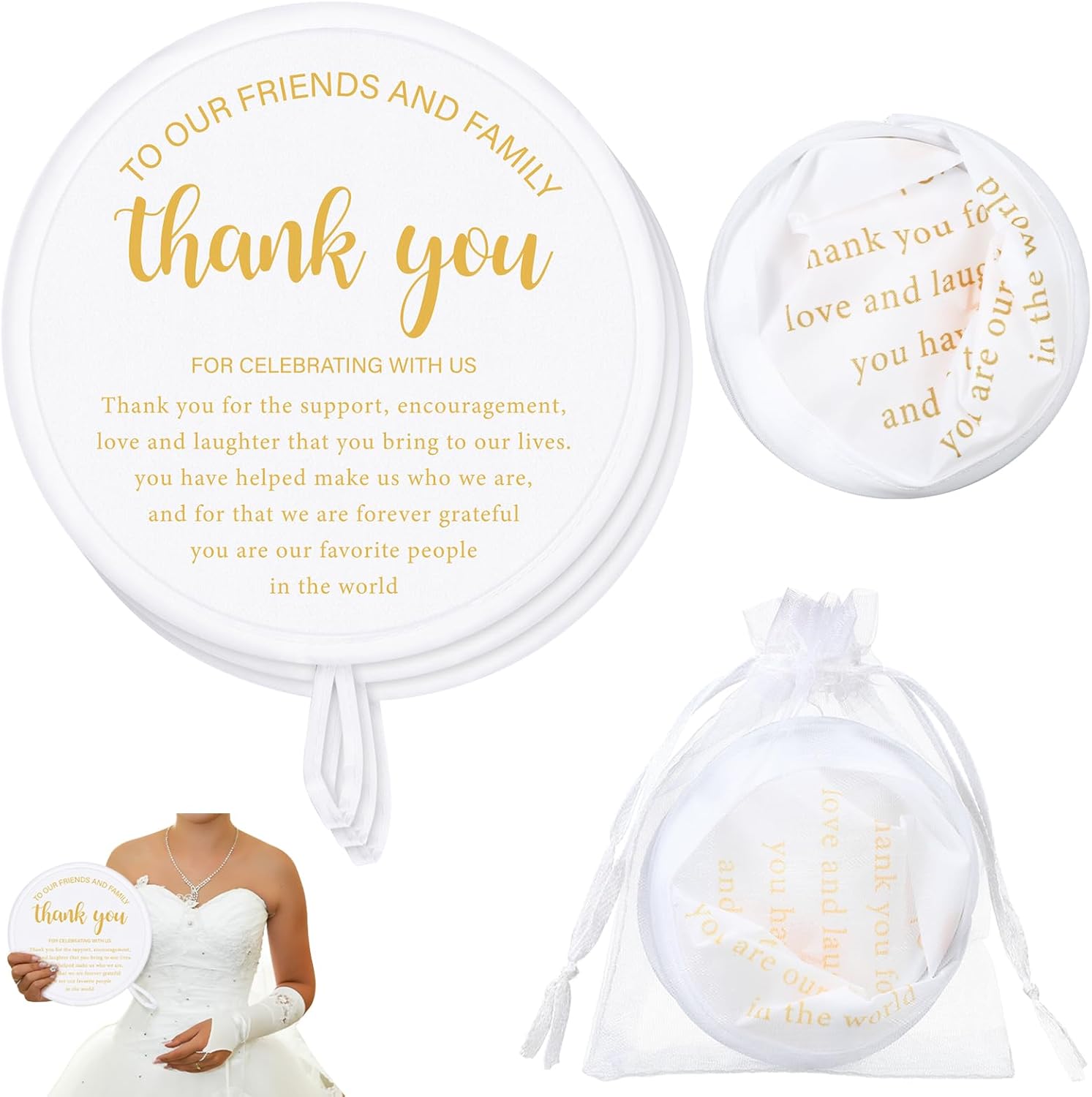 GlikCeil 200 Pcs Wedding Fans with Organza Bags Set