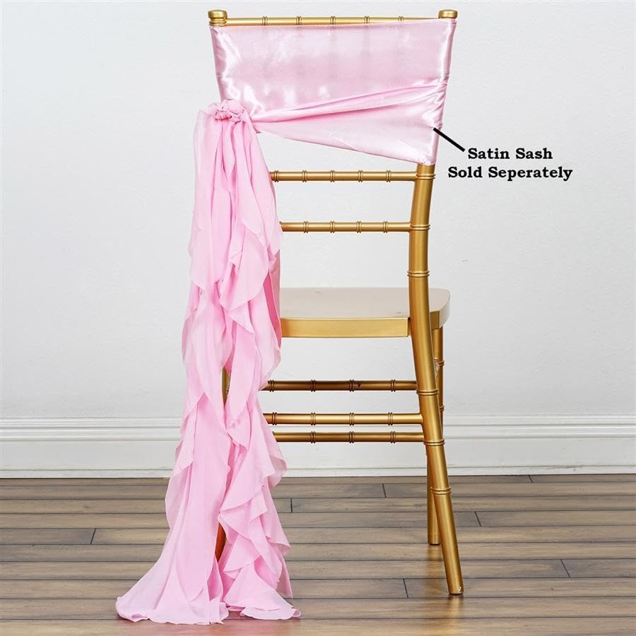 10 Pink Curly Chiffon Chair Sashes Wedding Decor