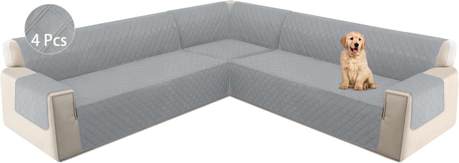 HDCAXKJ L Shape Sofa Cover 4 Pc Set Silvery Gray