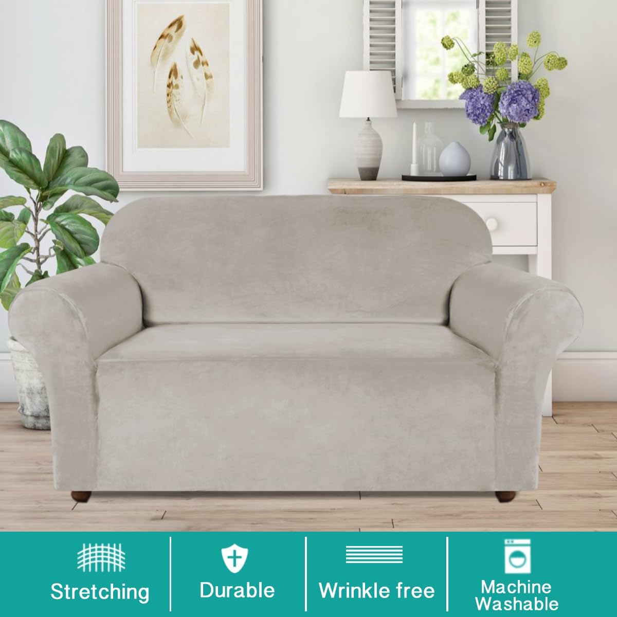 Turquoize Velvet Loveseat Covers for 2 Cushion Sofas