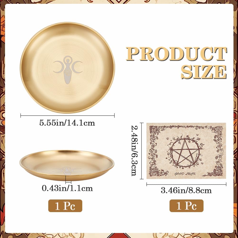 CREATCABIN Tarot Altar Plate Candle Holder with Golden Design