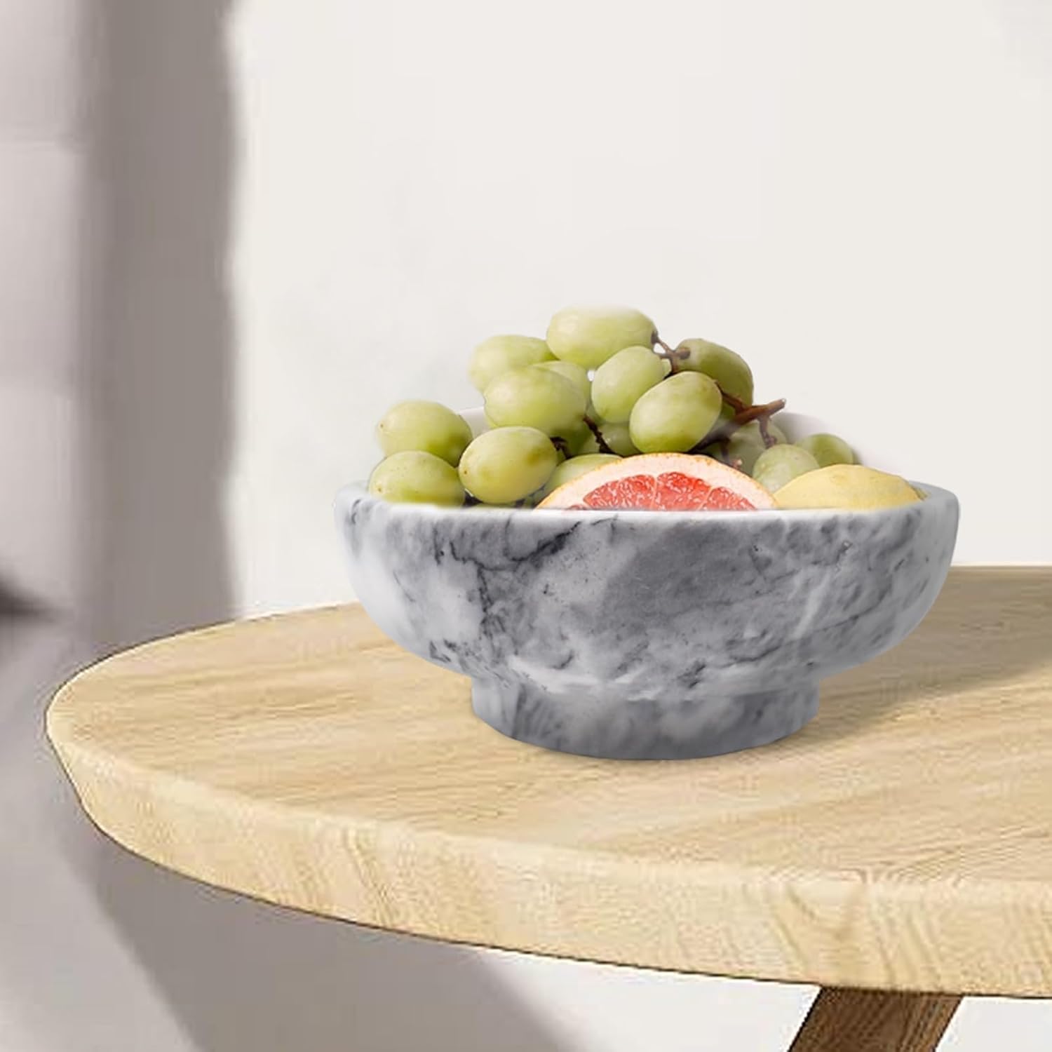 OZLMC Natural White Marble Bowl with Grey Veins 102 Diameter