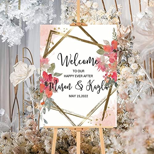 Alioyoit Red Floral Wreath Wedding Welcome Sign