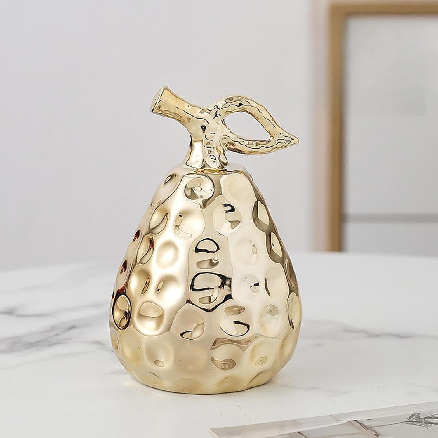Pear Figurine Ceramic Ornament Gold