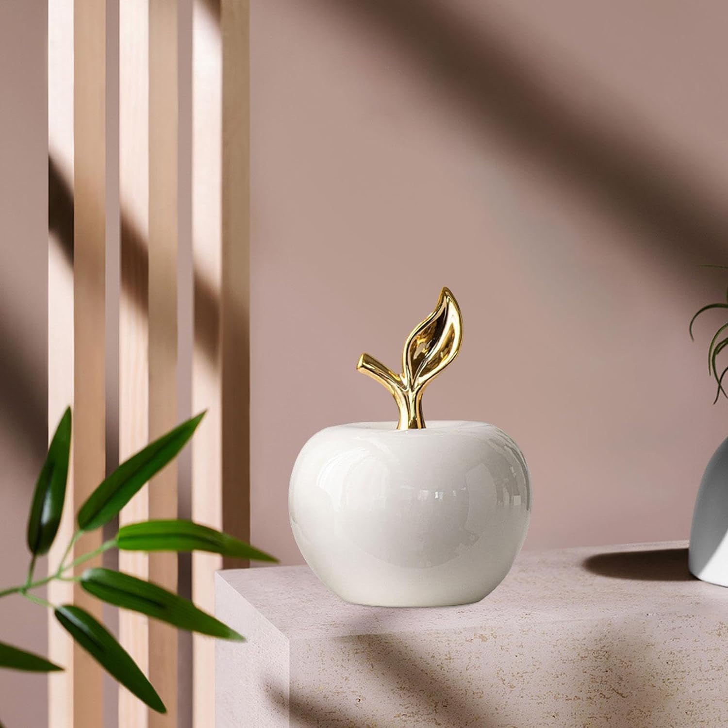 White Ceramic Apples Statue Office Home Decor Figurine