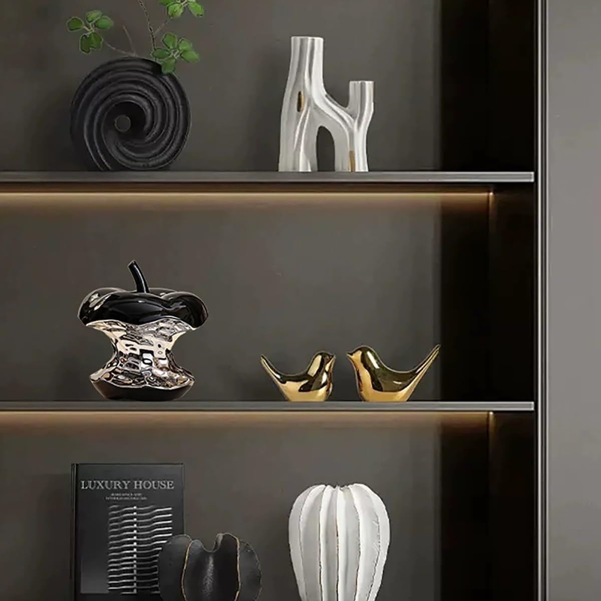 Modern Ceramic Apple Sculpture Black and Silver