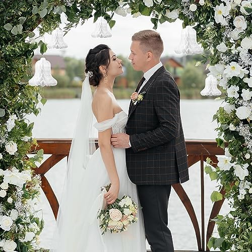 24 Pcs White Hanging Honeycomb Wedding Bells Decorations