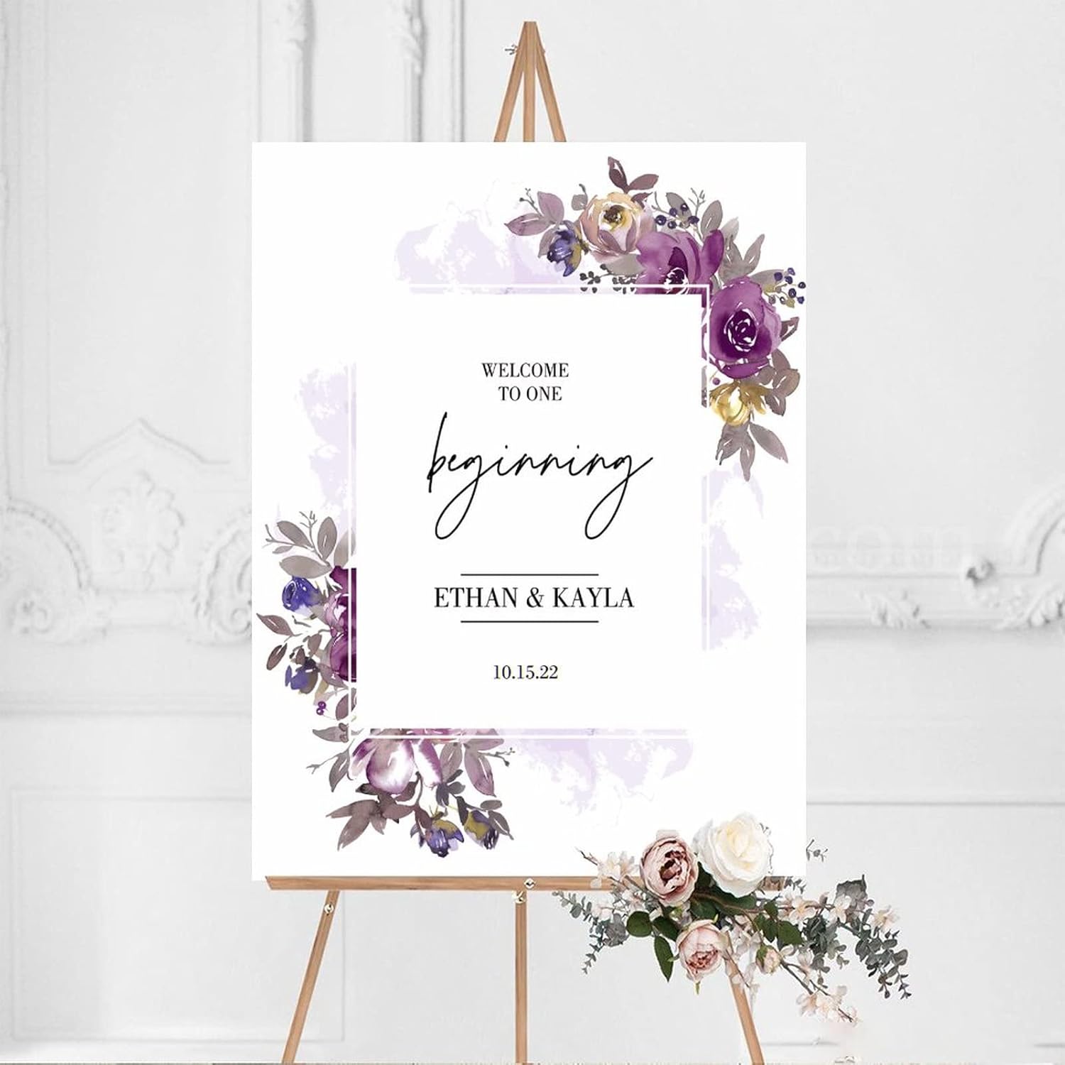 Alioyoit Personalized Purple Floral Wedding Sign