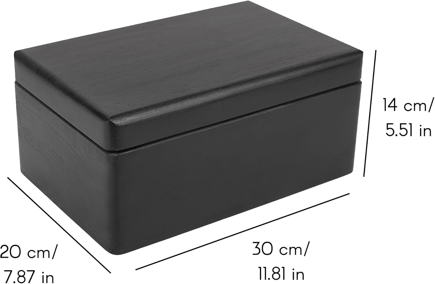 Large Black Wooden Storage Box with Hinged Lid