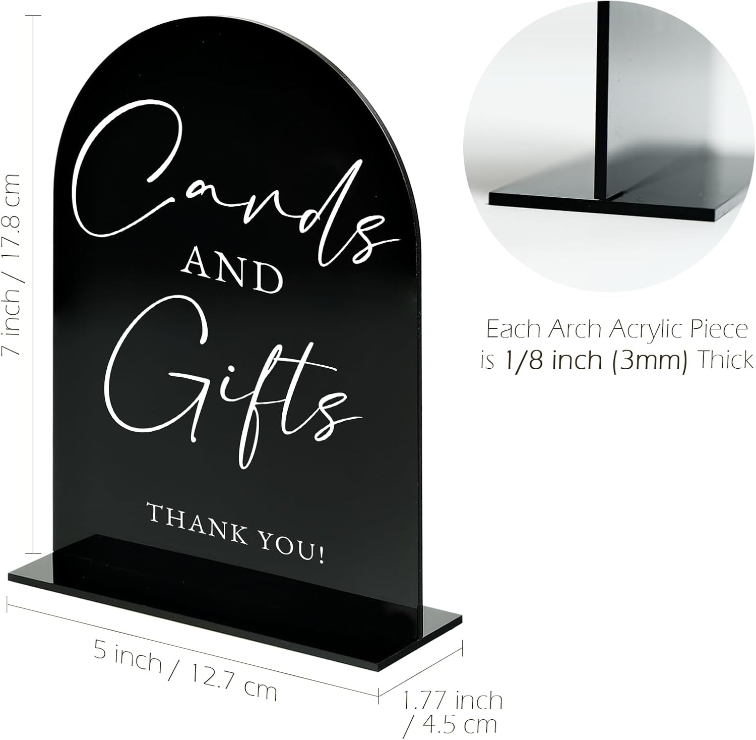 JINMURY Acrylic Wedding Sign with Stand 5x7 Black Arch Cursive