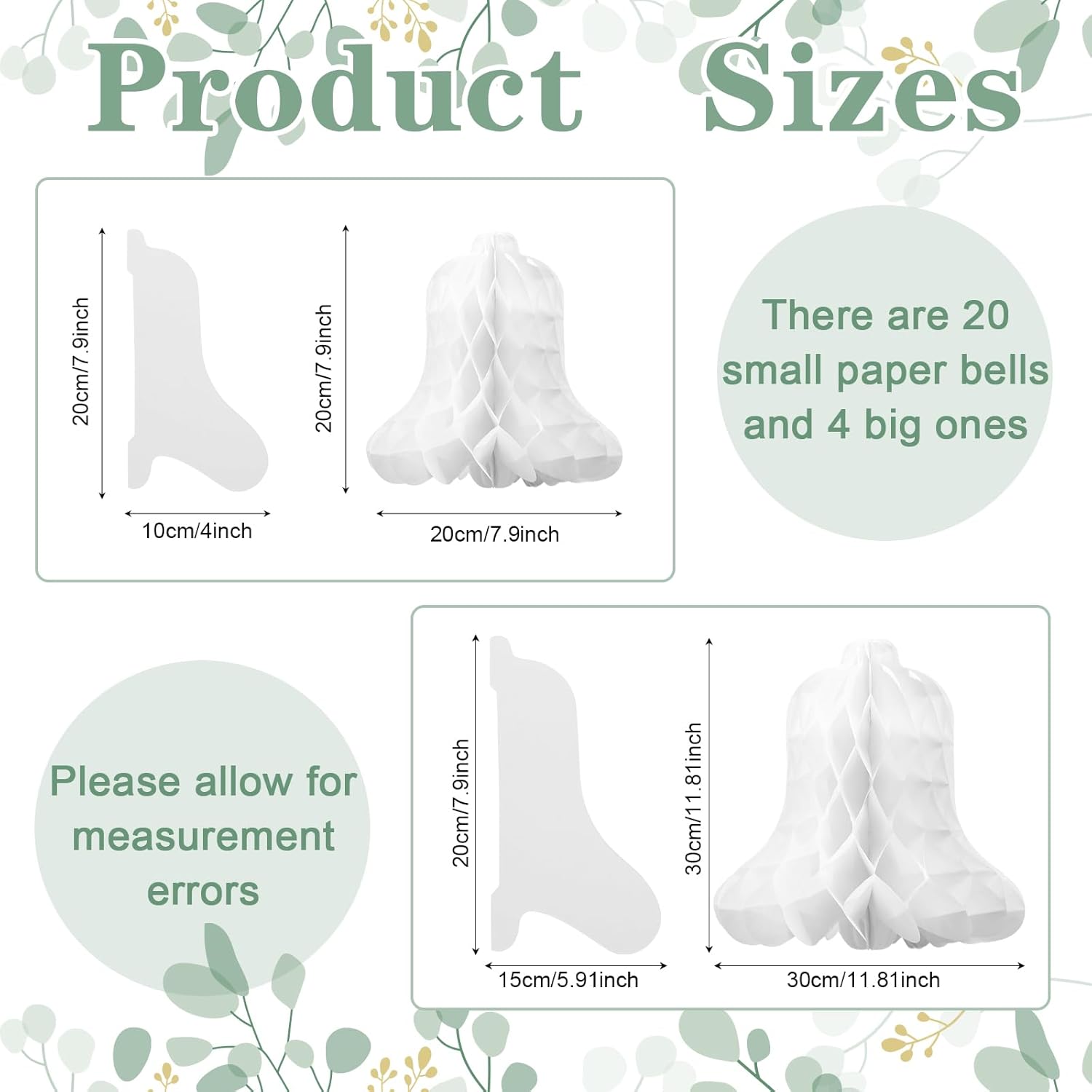 24 Pcs White Hanging Honeycomb Wedding Bells Decorations