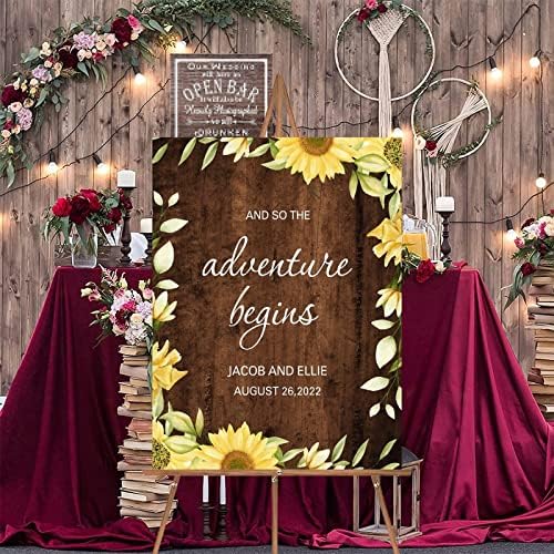 Rustic Wood Wedding Welcome Sign with Sunflower Design