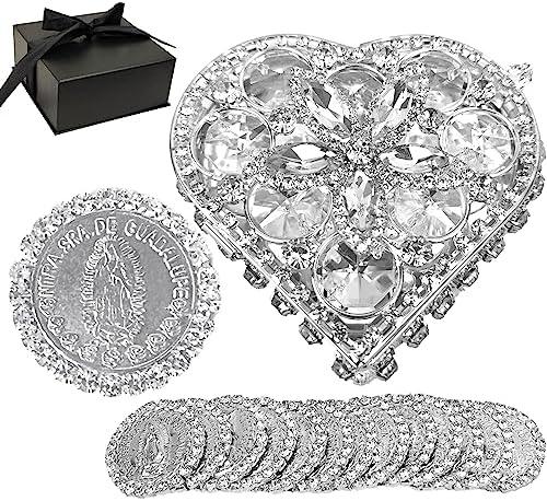 Catholic Wedding Arras Set with 13 Coins and Virgen de Guadalupe Image