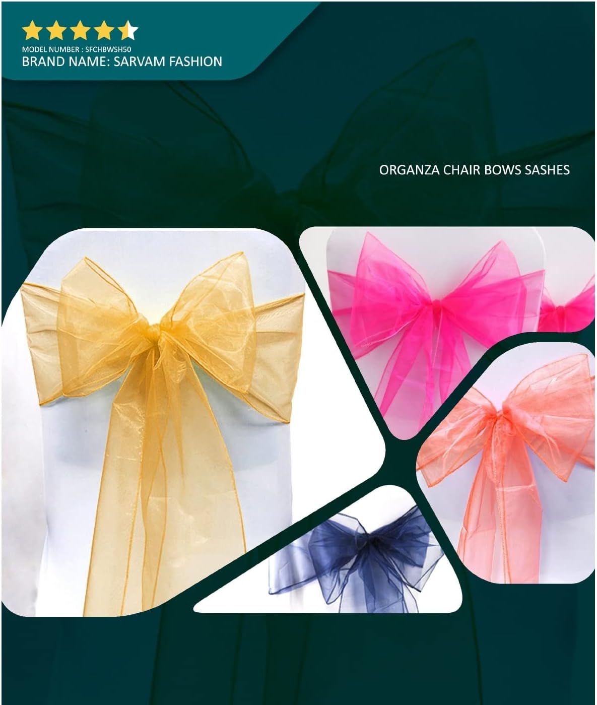 Organza Chair Bow Sashes Pack of 25 Black