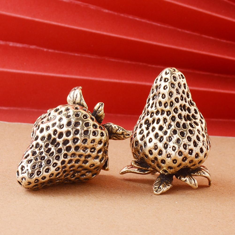 PRETYZOOM 2Pcs Brass Artificial Strawberry Statues