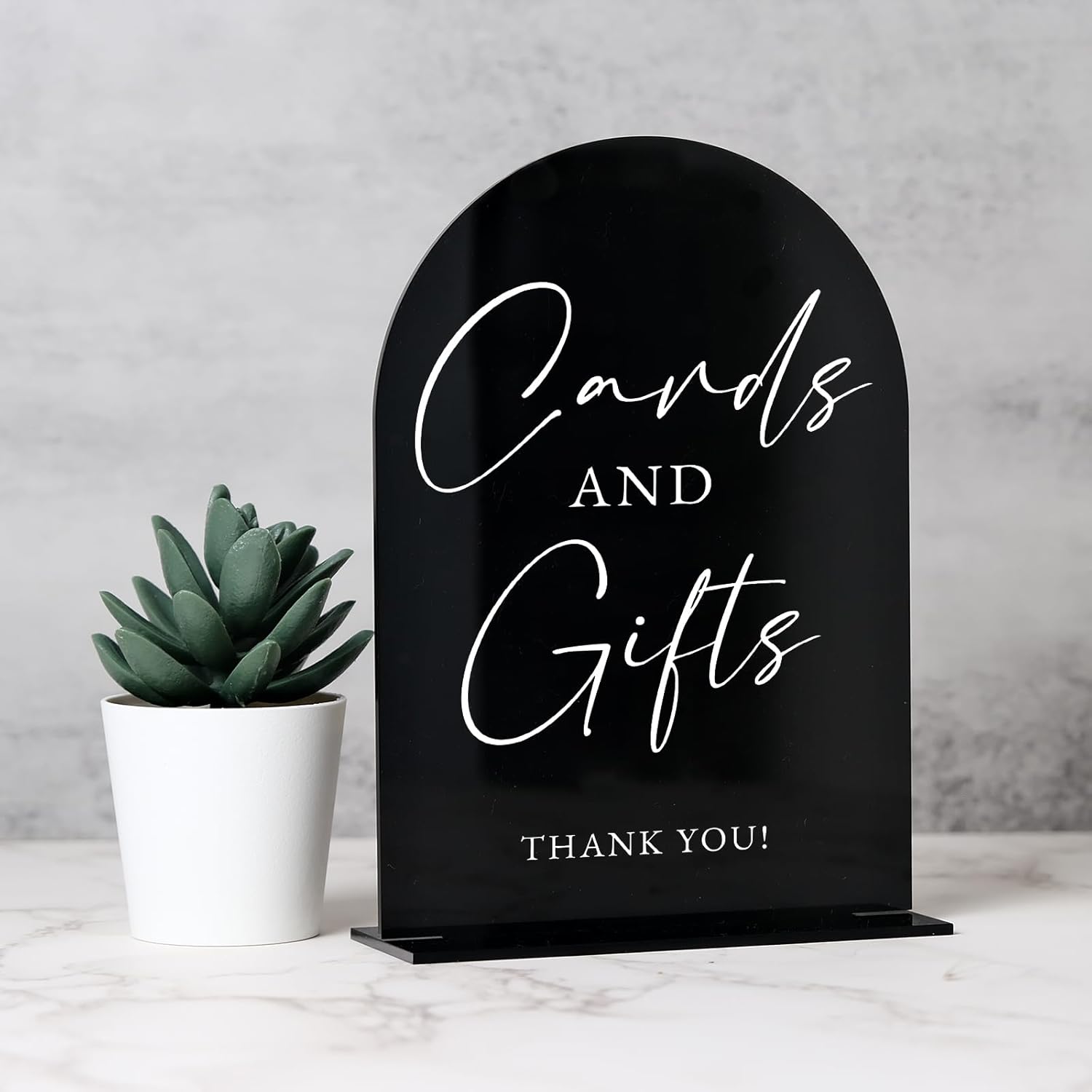 JINMURY Acrylic Wedding Sign with Stand 5x7 Black Arch Cursive