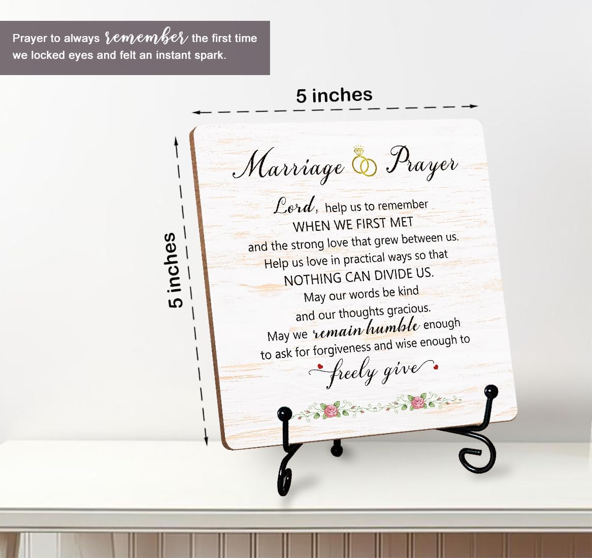 Marriage Prayer Plaque 5x5 Christian Wedding Gift with Stand
