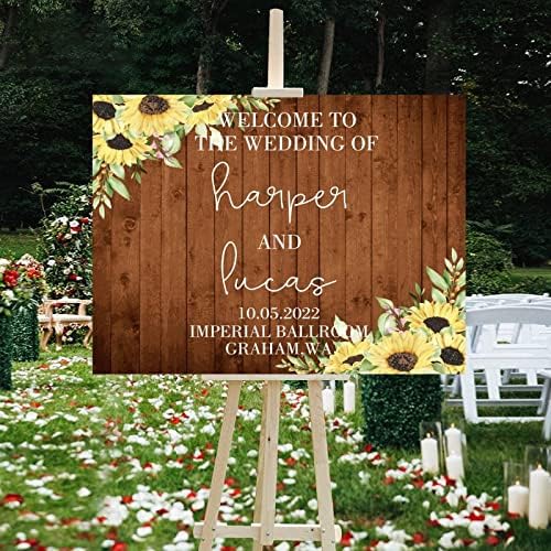 Custom Wedding Welcome Sign Brown Wood Chic Modern 12x16 Inch