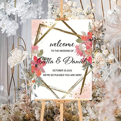 Alioyoit Personalized Red Floral Wedding Welcome Sign 12x16 Inch