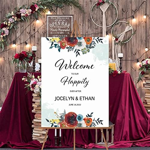 Alioyoit 12x16 Inch Red Floral Wedding Welcome Sign