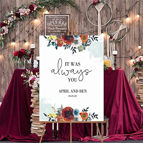 Alioyoit Red Floral Personalized Wood Wedding Sign