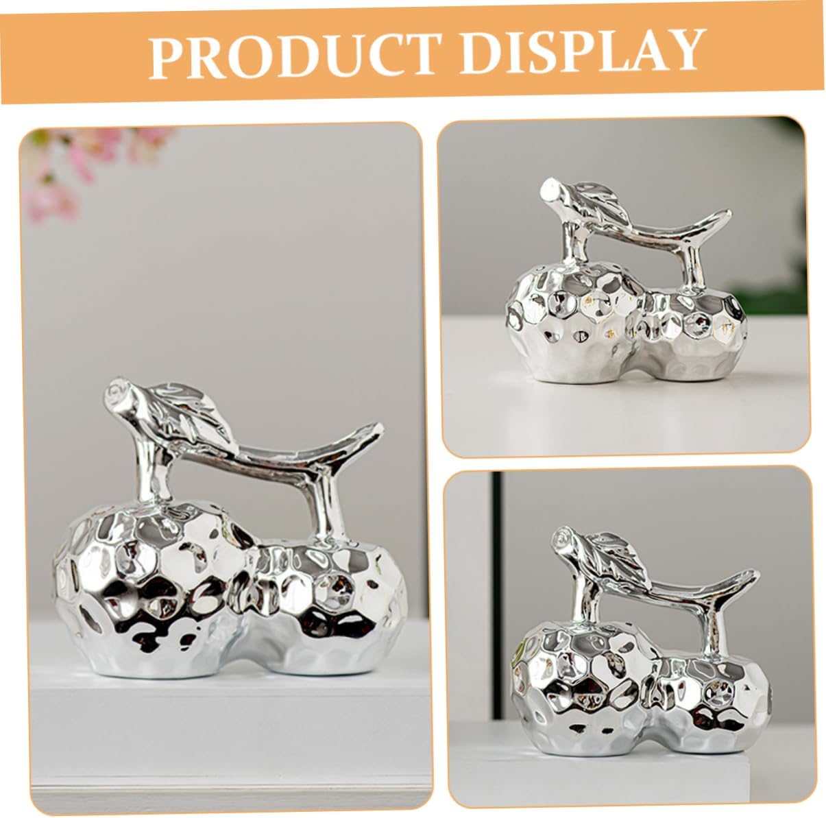 Happyyami Ceramic Cherry Statue Artificial Fruit Decor