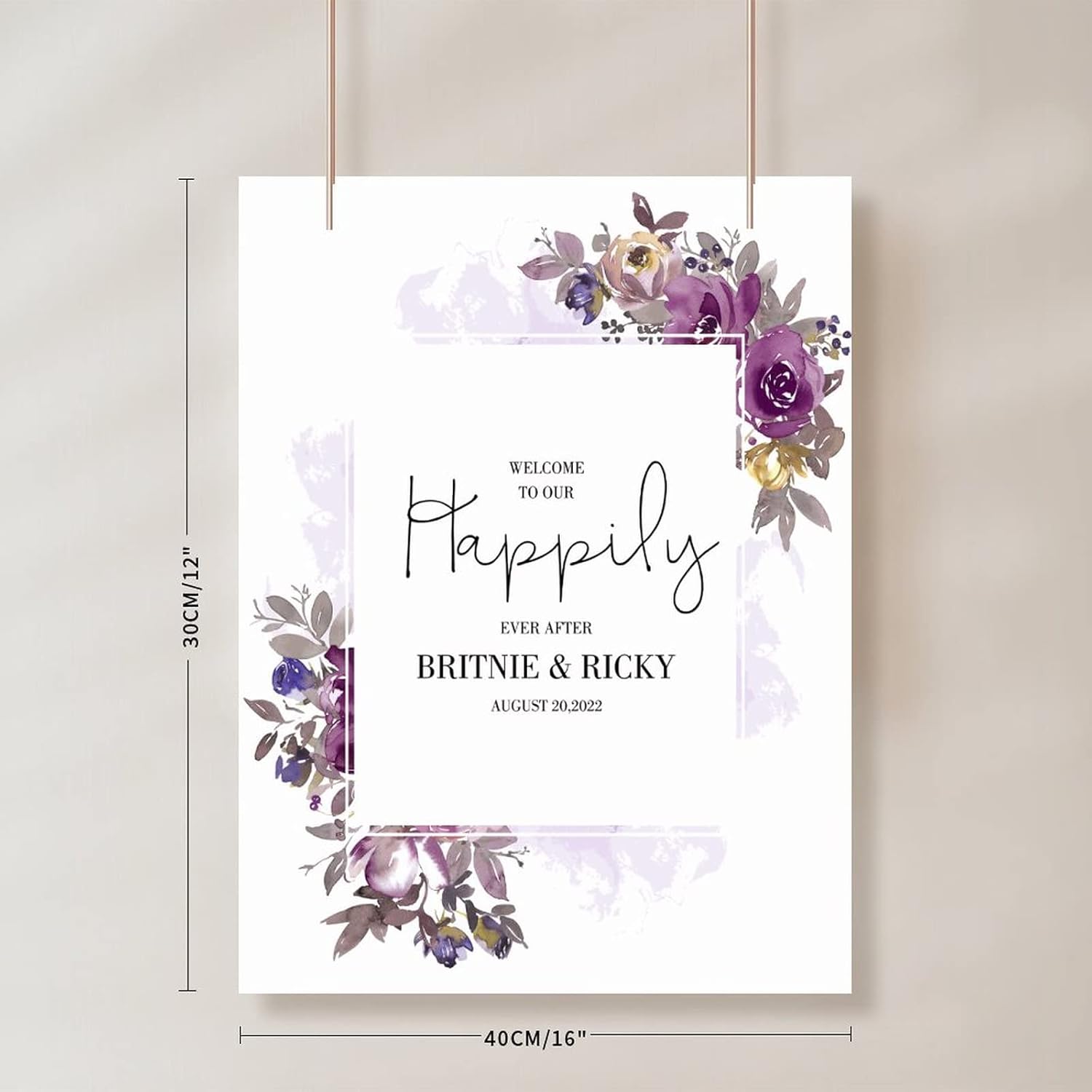 Alioyoit Purple Floral Custom Wood Wedding Sign