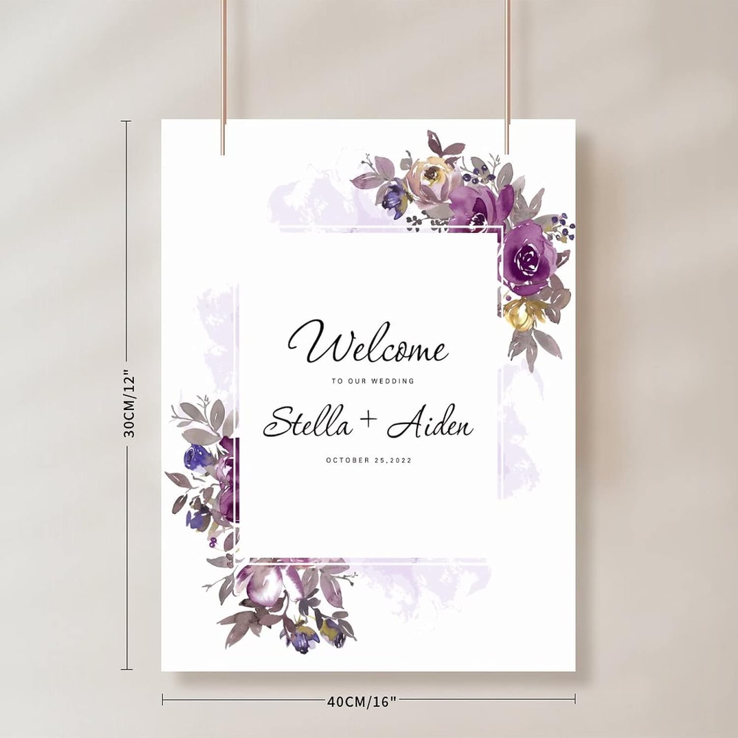 Alioyoit Purple Floral Wood Wedding Welcome Sign