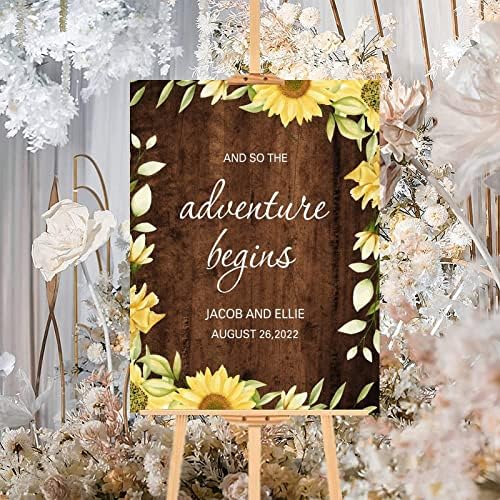 Rustic Wood Wedding Welcome Sign with Sunflower Design