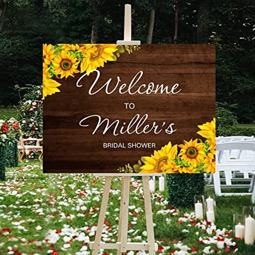Personalized Wood Wedding Welcome Sign with Sunflowers 12x16 Inch
