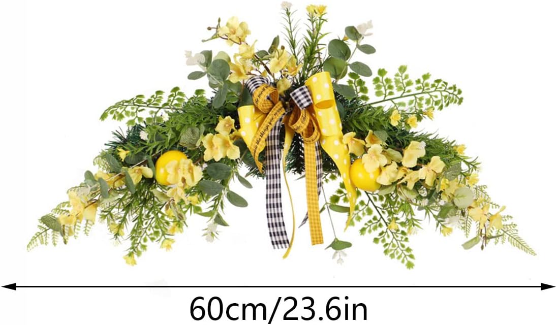 24in Artificial Lemon Swag with Large Bow Yellow Decor